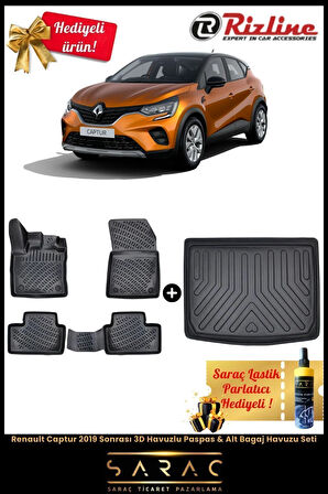 Renault Captur 2019 Sonrası 3d Havuzlu Paspas & Alt Bagaj Havuzu Seti(HEDİYELİ!)