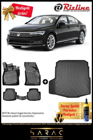 Volkswagen Passat B8/85 Sedan Impression 2015-2022 Arası 3D Havuz Paspas & Bagaj Havuz Seti+HEDİYELİ