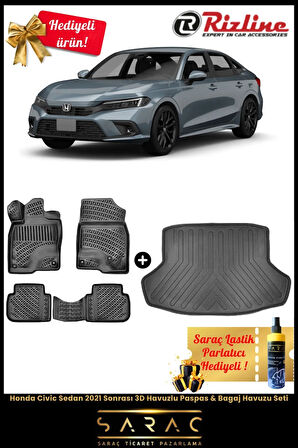Honda Civic Sedan 2021 Sonrası 3D Havuzlu Paspas & Bagaj Havuzu Seti+(HEDİYELİ!)