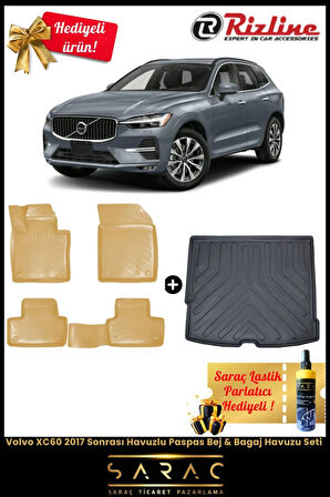 Volvo XC60 2017 Sonrası Havuzlu Paspas Bej & Bagaj Havuzu Seti+(HEDİYELİ!)
