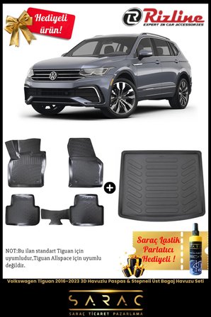 Volkswagen Tiguan 2016-2023 3D Havuzlu Paspas & Stepneli Üst Bagaj Havuzu Seti+(HEDİYELİ!)