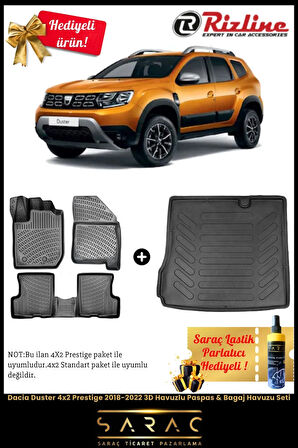 Dacia Duster 4x2 Prestige 2018-2022 3D Havuzlu Paspas & Bagaj Havuzu Seti+(HEDİYELİ!)