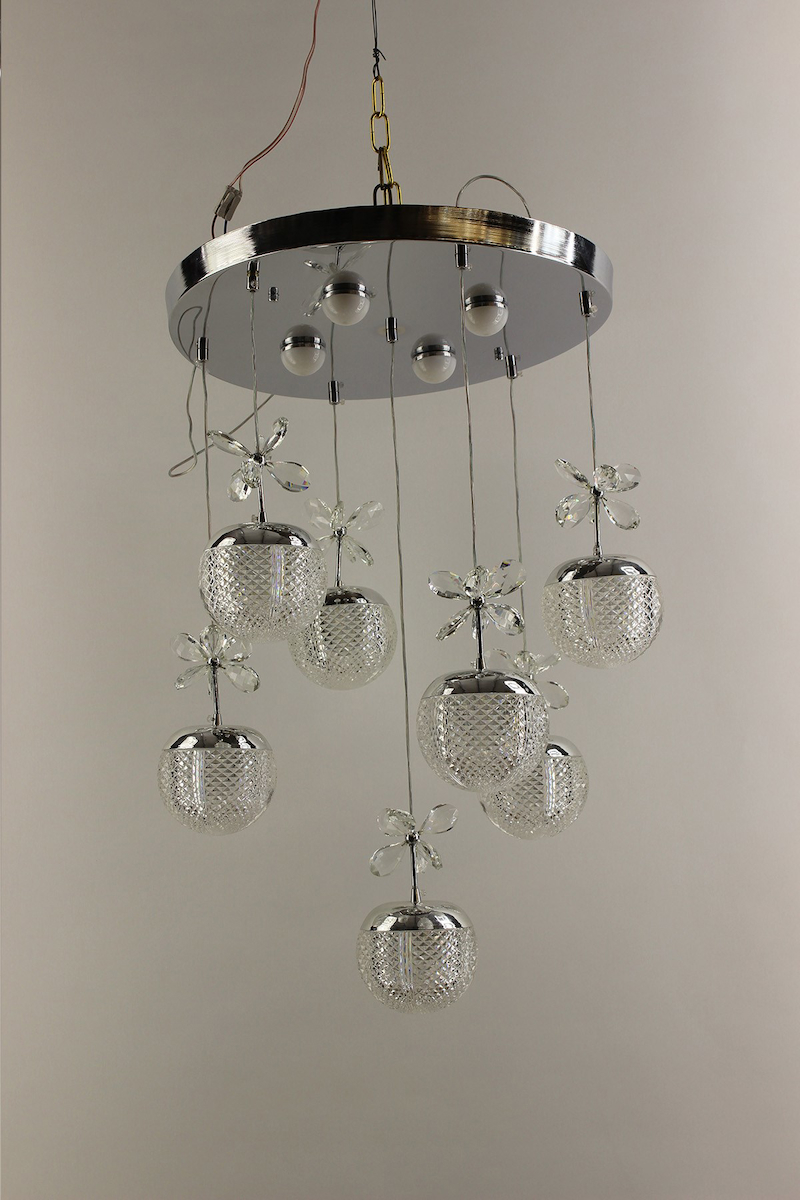 Gümüş Çemberli Seri Kelebekli 7li Kristalize Küre Model Modern Led Avize 