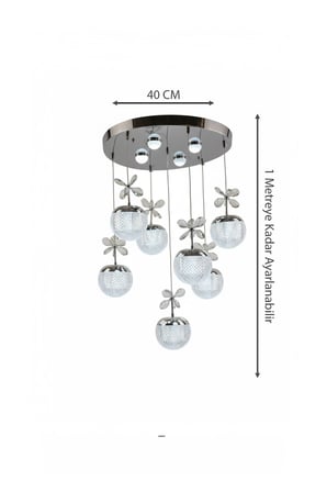 Gümüş Çemberli Seri Kelebekli 7li Kristalize Küre Model Modern Led Avize 