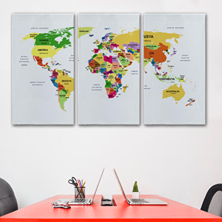 Harita Sepeti Türkçe Dünya Haritası Dekoratif Kanvas Tablo Ülke ve Başkentli 1512