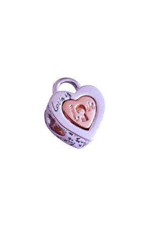 İç içe Asma Kilit ve Kalp Charm | 925 Ayar Gümüş