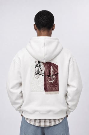 Erkek Horse Patch Detaylı Oversize Hoodie Ekru