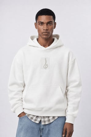 Erkek Horse Patch Detaylı Oversize Hoodie Ekru