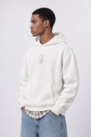 Erkek Horse Patch Detaylı Oversize Hoodie Ekru