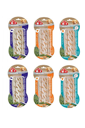8in1 Delights 3 Çeşit Karma Twisted Sticks Burgu Köpek Ödülü 55 Gr. X 6 Paket