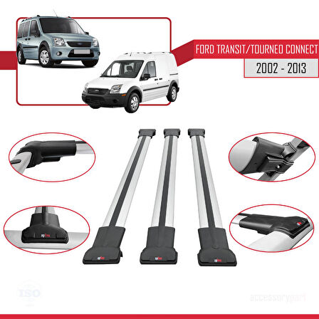 Ford Transit/Tourneo Connect 2002-2013 Arası ile Uyumlu FLY Model Ara Atkı Tavan Barı Gri 3 Adet