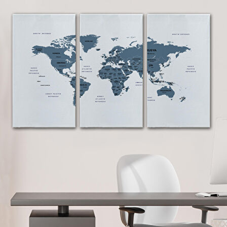 Harita Sepeti Türkçe Dünya Haritası Dekoratif Kanvas Tablo Ülke ve Başkentli 1514