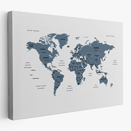 Harita Sepeti Türkçe Dünya Haritası Dekoratif Kanvas Tablo Ülke ve Başkentli 1514