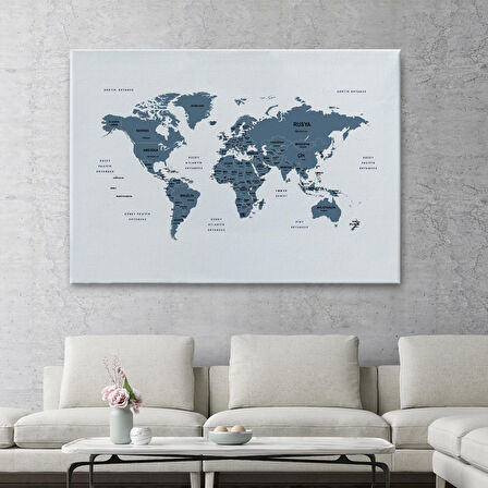 Harita Sepeti Türkçe Dünya Haritası Dekoratif Kanvas Tablo Ülke ve Başkentli 1514