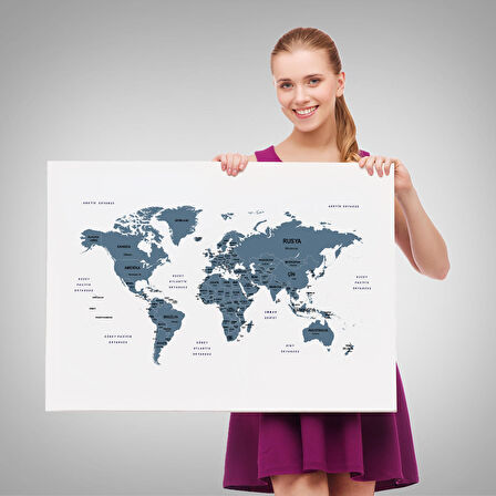 Harita Sepeti Türkçe Dünya Haritası Dekoratif Kanvas Tablo Ülke ve Başkentli 1514