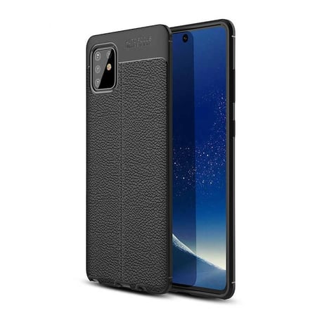 Smcase Samsung Galaxy A81 Kılıf Deri Dokulu Silikon  Tam Kapatan Ekran Koruyucu