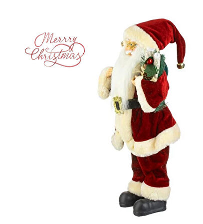 Yılbaşı Süsü Noel Baba Biblo Figür Büyük Boy 45cm - Peluş Ayılı Hediye Çuvalı ve Aksesuarları ile