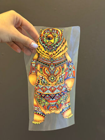 ÜTÜ İLE YAPIŞAN ETNİK GİYİMLİ AYI TRANSFER BASKI ARMA 24X12 CM