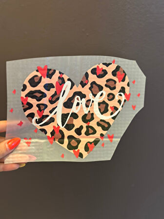 ÜTÜ İLE YAPIŞAN KALP TRANSFER BASKI ARMA 20X15 CM