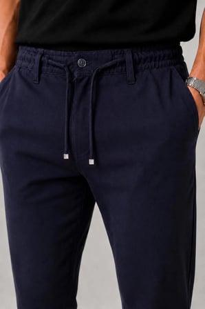 Erkek Siyah Poliviskon Trend İpli Jogger Slim Fit Spor Pantolon