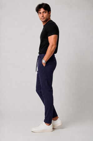 Erkek Siyah Poliviskon Trend İpli Jogger Slim Fit Spor Pantolon