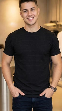 Çizgi Desenli Bisiklet Yaka Regular Fit Örme İnce Triko Erkek T-shirt