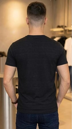 Çizgi Desenli Bisiklet Yaka Regular Fit Örme İnce Triko Erkek T-shirt