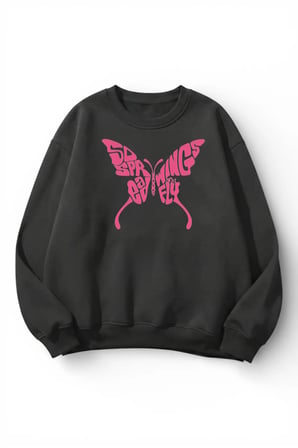 Unisex Yumuşak Dokulu Kelebek Baskılı Tasarım Oversize 3 İplik Bisiklet Yaka Sweatshirt