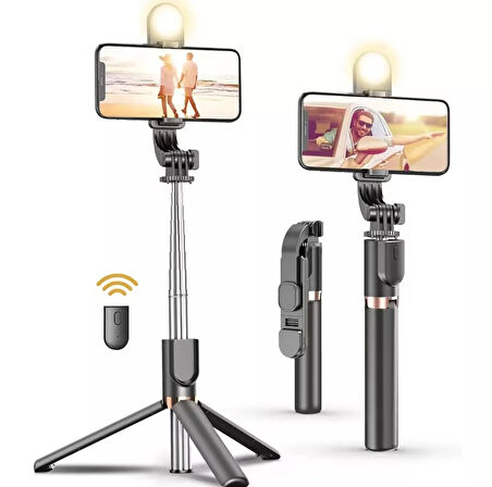 LED Selfie 360° Döndürülebilir Başlık 3 Farklı Renk Ve Dim Ayarlı Selfie Çubuğu Tripod -K8-