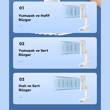 Coofbe 3 Kademe Klipsli Kablolu Ayarlanabilir Açı Masaüstü Vantilatör Fan Kablolu Klipsli Vantilatör