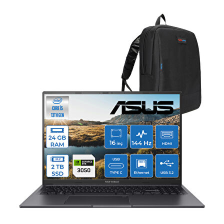 Asus Vivobook 16X K3605VC-RP461 Intel Core I5 13420H 24GB 2tb SSD RTX3050-4GB Freedos 16" 144Hz Wuxga Taşınabilir Bilgisayar RP461F14 + Zetta Çanta