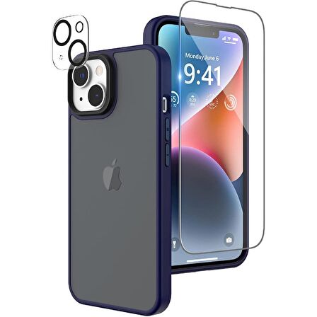 Gpack Apple iPhone 14 Kılıf İmpact Alpin Mat Buzlu Kapak  Nano Ekran Koruyucu  Kamera Koruyucu