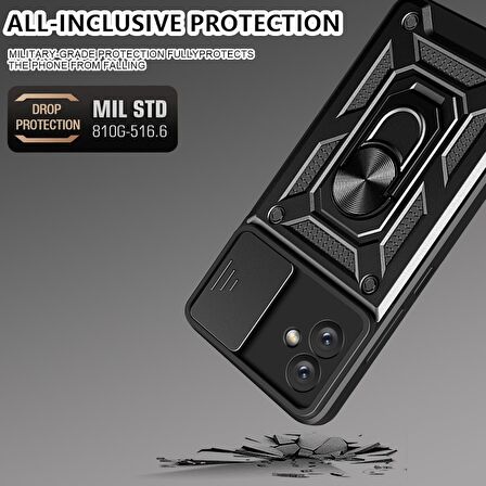 Gpack Samsung Galaxy A04E Kılıf Sert Silikon Tank Aramid Sürgülü Vega Yüzüklü