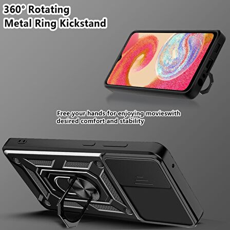 Gpack Samsung Galaxy A04E Kılıf Sert Silikon Tank Aramid Sürgülü Vega Yüzüklü