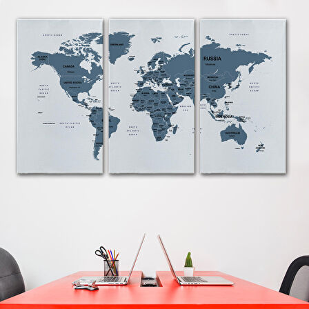 Harita Sepeti Dünya Haritası Dekoratif Kanvas Tablo Ülke ve Başkentli 1515