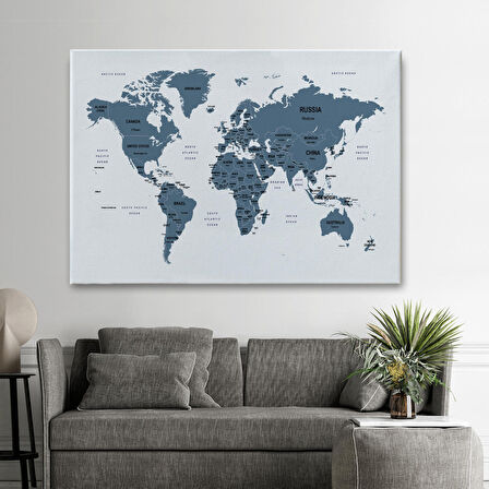 Harita Sepeti Dünya Haritası Dekoratif Kanvas Tablo Ülke ve Başkentli 1515