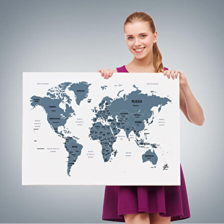 Harita Sepeti Dünya Haritası Dekoratif Kanvas Tablo Ülke ve Başkentli 1515