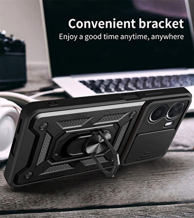 Gpack Vivo Y16 Kılıf Sert Silikon Tank Aramid Sürgülü Vega Yüzüklü