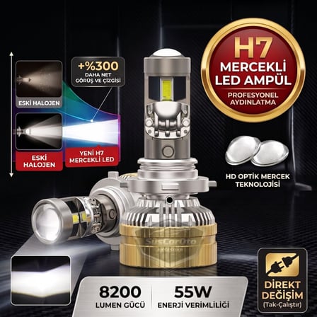 H7 Lazer Mercekli Far Ampulü Ufuk Çizgili Otomobil Araç Motosiklet Uyumlu Profesyonel Mini Projektör LED Beyaz Led Xenon Lamba 8200LM Şimşek Etkili Uzun Kısa 2 Adet 12/36v 55W