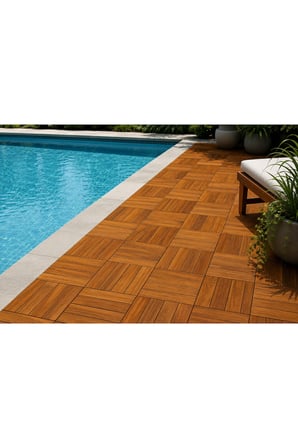 Solen Akasya Ahşap Yer Karosu 30x30x2,25 cm – 4 Dilimli Geçmeli Deck Karo | Balkon, Teras, Bahçe ve Duş Zemini | 9 Adet (0,81 m²)