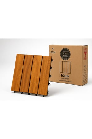 Solen Akasya Ahşap Yer Karosu 30x30x2,25 cm – 4 Dilimli Geçmeli Deck Karo | Balkon, Teras, Bahçe ve Duş Zemini | 9 Adet (0,81 m²)