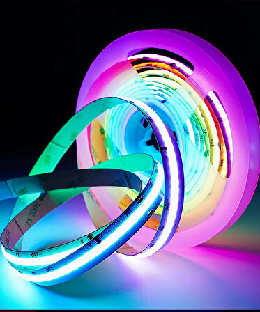 12V COB Şerit Led RGB  - Kumandalı - Metrede 360 Led - 5 Metre