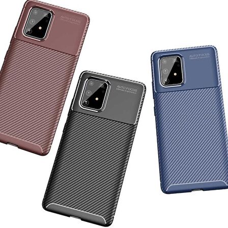 Smcase Samsung Galaxy A91 Kılıf Negro Karbon Dokulu Silikon