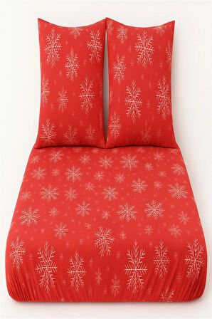 More Home  Çift Kişilik Lastikli Çarşaf  Seti + Yastık Kılıfı kar tanesi