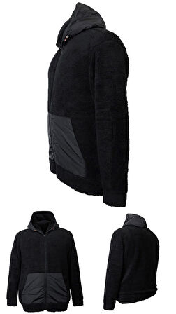 Erkek Büyük Beden Battal Boy 105 Kilo - 134 Kilo Arası İçin Uygun Kapüşonlu Peluş Sweat Mont