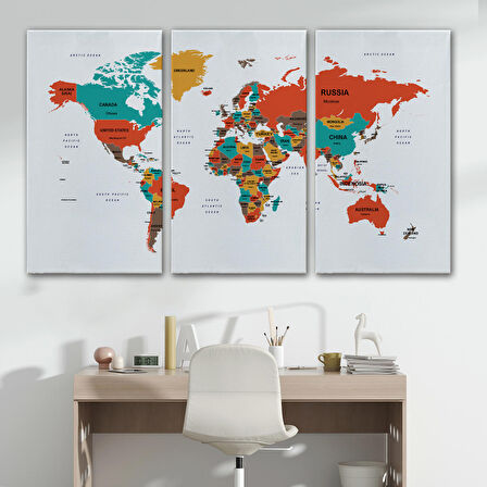 Harita Sepeti Dünya Haritası Dekoratif Kanvas Tablo Ülke ve Başkentli 1517