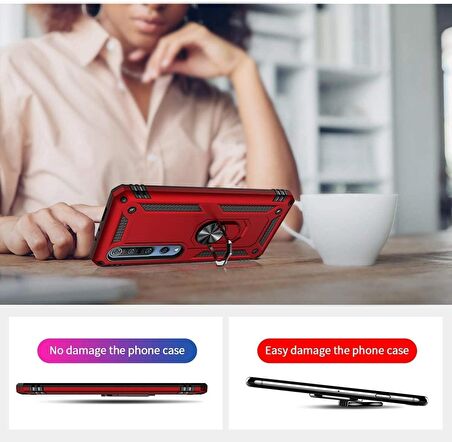 Smcase Xiaomi Mi 10 Pro Kılıf Vega Yüzüklü Tank Kapak Kırmızı  Tam Kapatan Cam