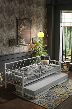 Glory Yavrulu Daybed Tek Ve Çift Kişilik Sedir Metal Karyola Beyaz
