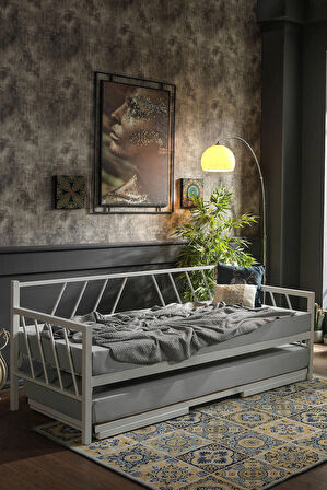 Glory Yavrulu Daybed Tek Ve Çift Kişilik Sedir Metal Karyola Beyaz