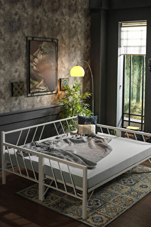 Glory Yavrulu Daybed Tek Ve Çift Kişilik Sedir Metal Karyola Beyaz